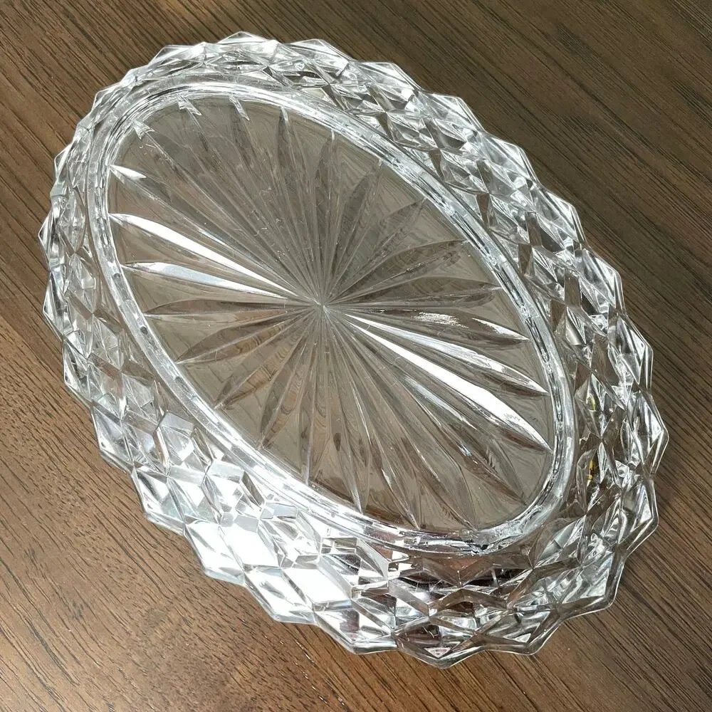 Fostoria American Clear Glass Oval Dish Bowl Serving Cubist Starburst Diamond